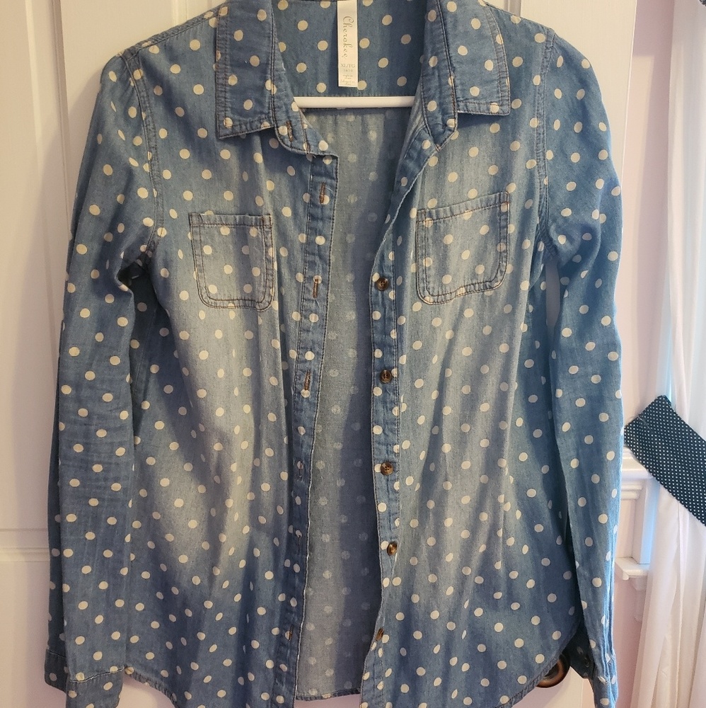 Polka-dot denim flannel